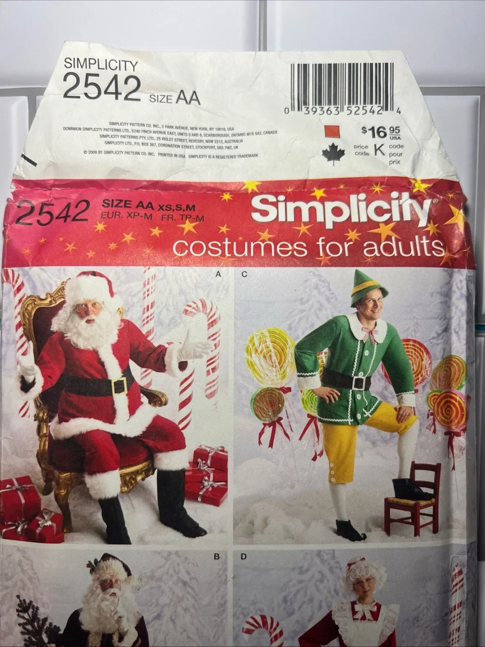 Simplicity 2542 Adults' Holiday Costume Pattern - Santa, Elf, Mrs. Claus AA